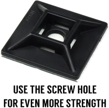 Zip Tie Adhesive-Backed Mounts 100 Pack by Phyxology. Professional-Grade, UV Black Cable Tie Bases: 1.1 x 1.1. Screw-Hole Anchor Point Provides Optimal Strength for Long-Term Durability & Use
