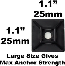 Zip Tie Adhesive-Backed Mounts 100 Pack by Phyxology. Professional-Grade, UV Black Cable Tie Bases: 1.1 x 1.1. Screw-Hole Anchor Point Provides Optimal Strength for Long-Term Durability & Use