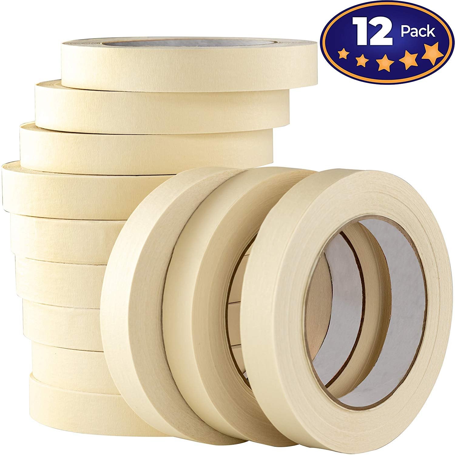 WOD Masking Tape 3 inch for General Purpose - Pack of 4 Rolls - 60 yards /  roll