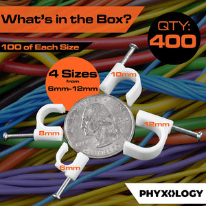 Phyxology White Cable Nail Clips, 400 Ct Variety Pack