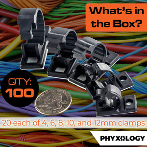 Phyxology Black Cable Clamps, 100 Ct Variety Pack
