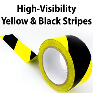 Double-Roll of Ultra-Adhesive, Black & Yellow Hazard Tape for Floor Marking. Mark Floors & Watch Your Step Areas for Safety with High-Visibility, Anti-Scuff, Striped PVC Vinyl by Nova Supply