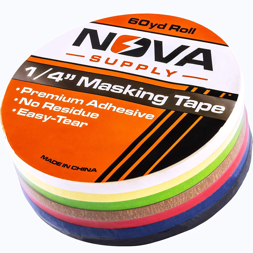 Premium 7 Color Value Pack of 1/4in x 60yd Adhesive Masking Tape. Use in Arts and Crafts Projects, Painting, Labeling or for Home and Classroom Decorating. Organize and Color Code Folders and Boxes.