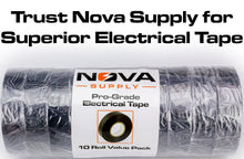 Nova Supply's Pro Grade Black Electrical Tape Jumbo Roll 10 Pack. Huge 60 Foot Rolls Of 3/4 Inch PVC Vinyl With Ultra Weather-Resistant Adhesive. Withstands High Heat for Electrician/Automotive Use