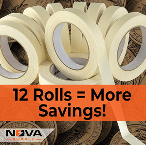 Nova Supply 3/4 in Pro-Grade Masking Tape. 60 Yard Roll 12 Pack = 720 Yards of Multi-Use, Easy Tear Tape. Great for Labeling, Painting, Packing and More. Adhesive Leaves No Residue.