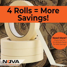 Nova Supply 3/4 in Pro-Grade Masking Tape. 60 Yard Roll 4 Pack = 240 Yards of Multi-Use, Easy Tear Tape. Great for Labeling, Painting, Packing and More. Adhesive Leaves No Residue.